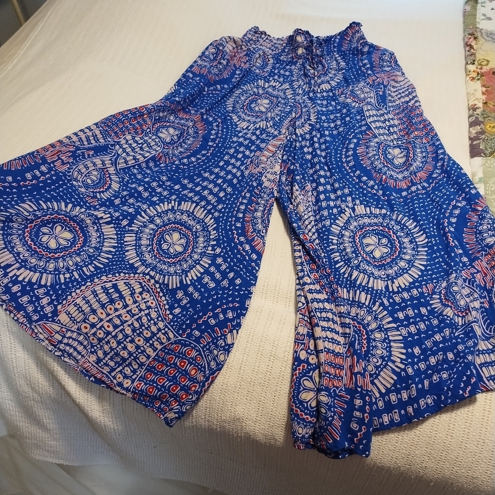 Umgee Bohemian Blue Wide-Leg Pants